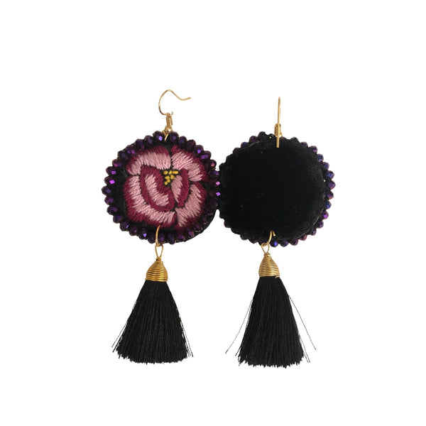 Aretes de flor Istmeña bordada a mano (violeta)