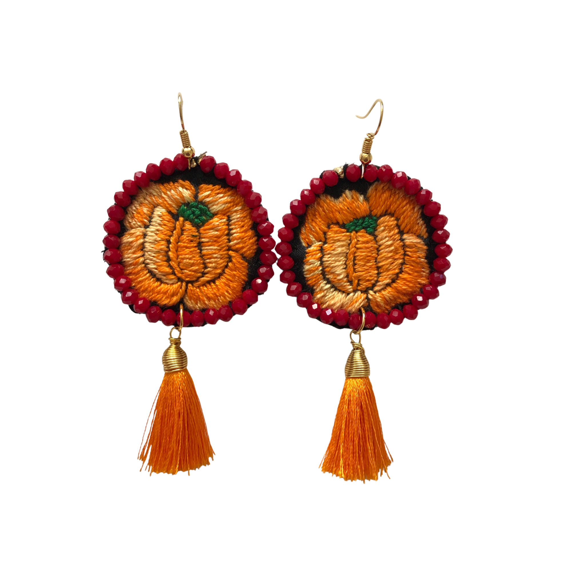 Aretes de flor Istmeña bordada a mano (naranja)