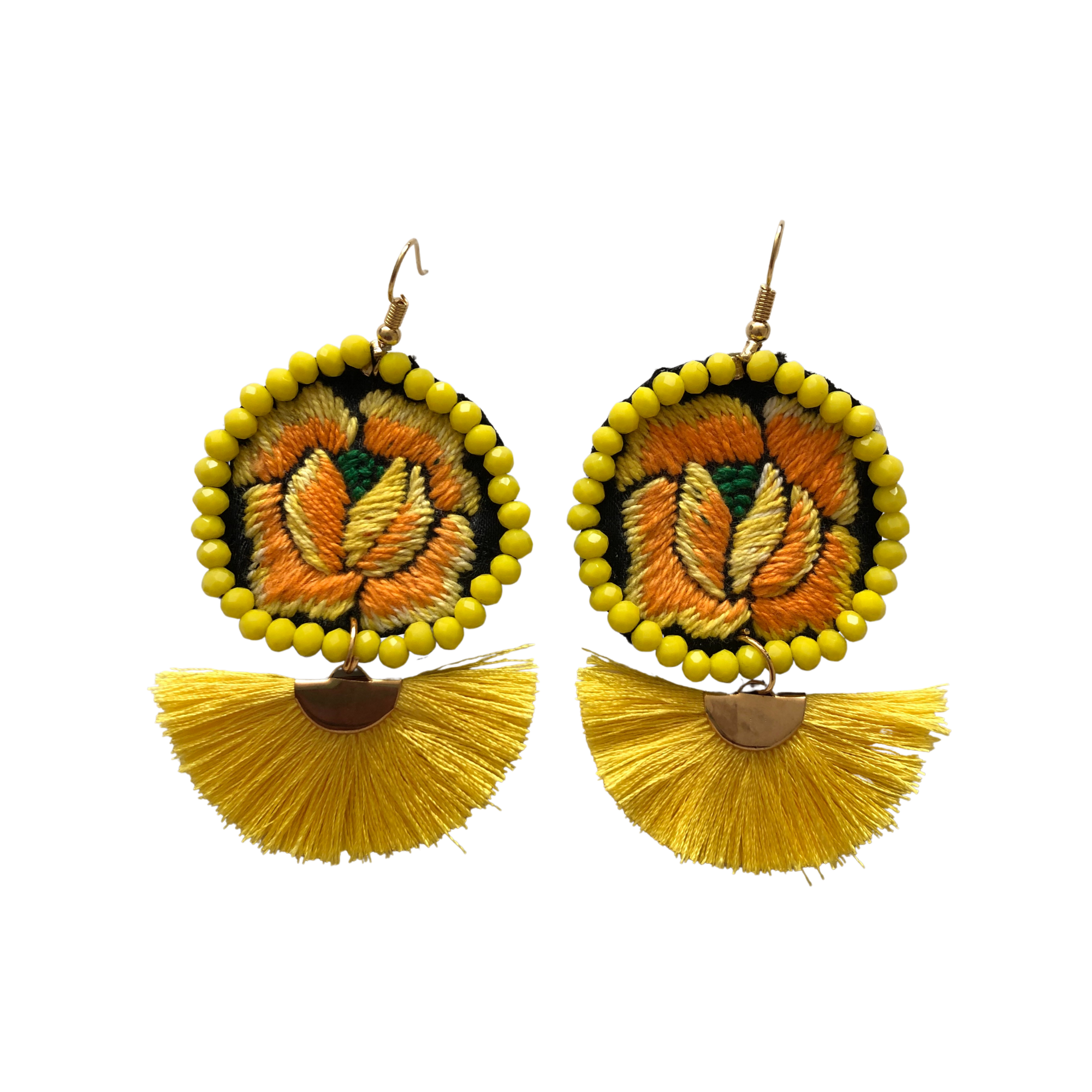 Aretes de flor Istmeña bordada a mano (amarillo)