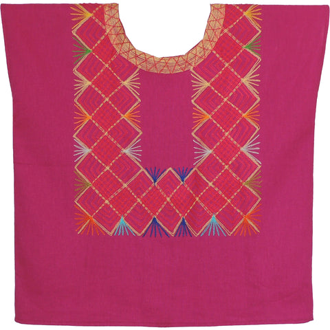 Huipil de lino color fucsia con cadenilla de colores